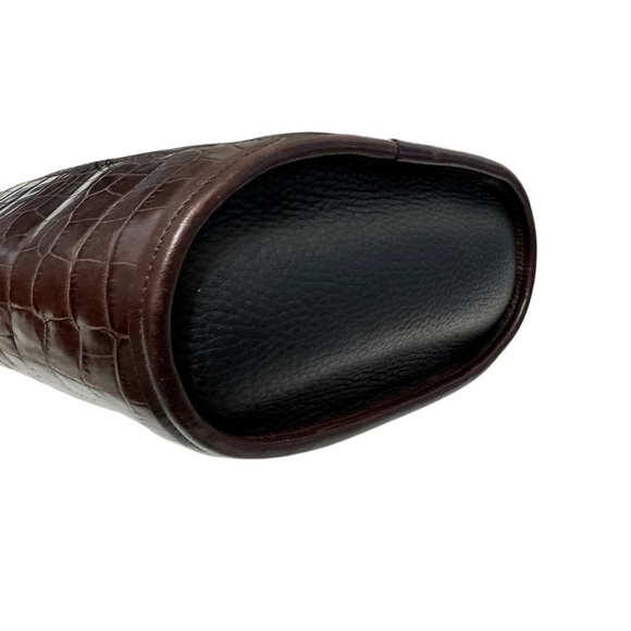 Brighton Black Leather Brown Croc Embossed‎ Silver Bead Two Handle Shoulder Bag - Picture 5 of 10